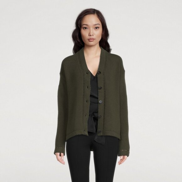 Theory Karenia Felted Wool And Cashmere Cardigan in Olive Green Size Small - Picture 3 of 16